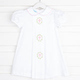 Cross and Wreath Embroidered Collared Dress White Pique