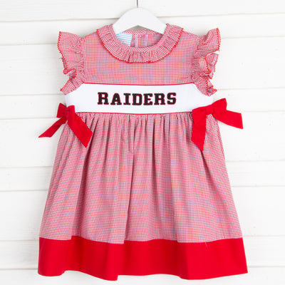Raiders Smocked Spirit Dress Red Gingham