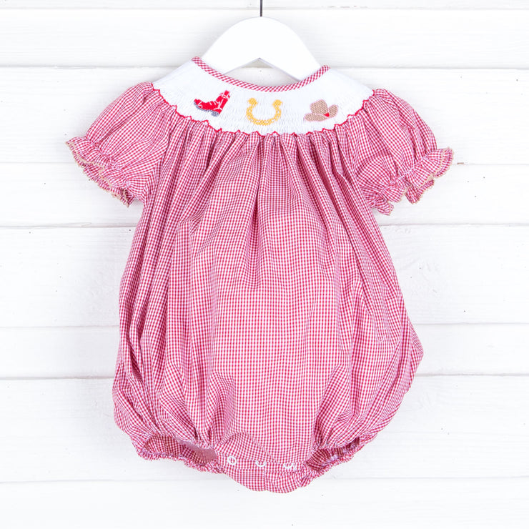 Country Smocked Red Gingham Bubble