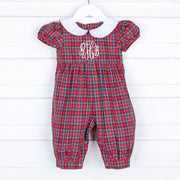 Collared Red Plaid Long Romper