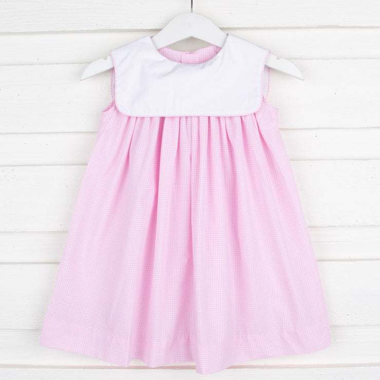 Pink Gingham Bib Collared Dress