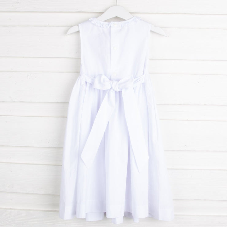 White Geometric Smocked Chest Dress