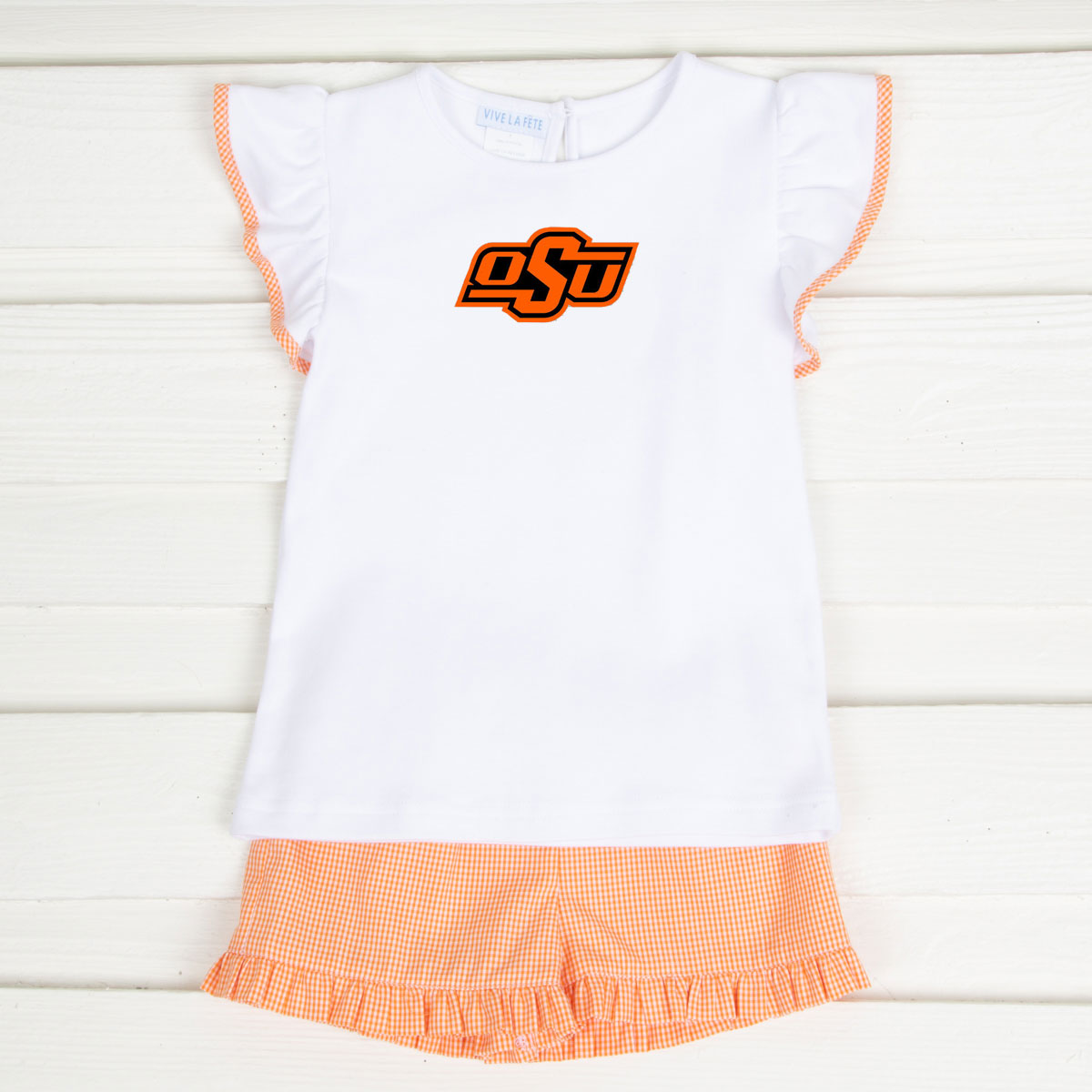 Embroidered Oklahoma State Short Set Gingham