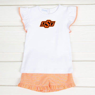 Embroidered Oklahoma State Short Set Gingham