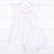 Pink Floral Print Smocked Dress