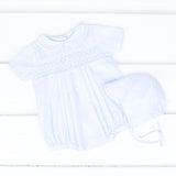 White Smocked Bubble with Bonnet