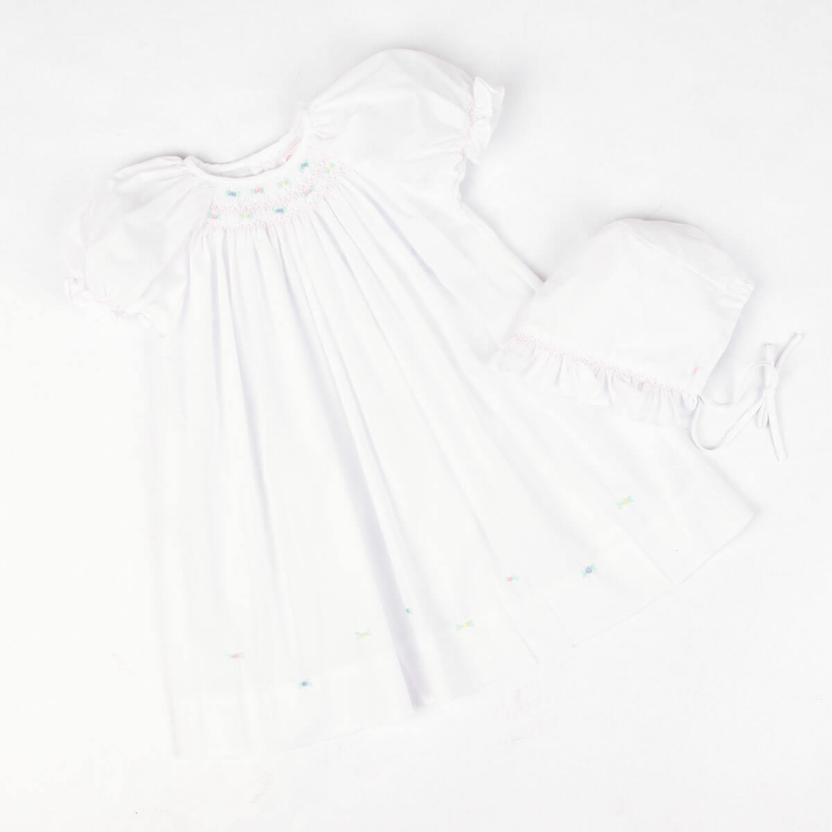 Smocked and Embroidered Rosebud White Day Gown