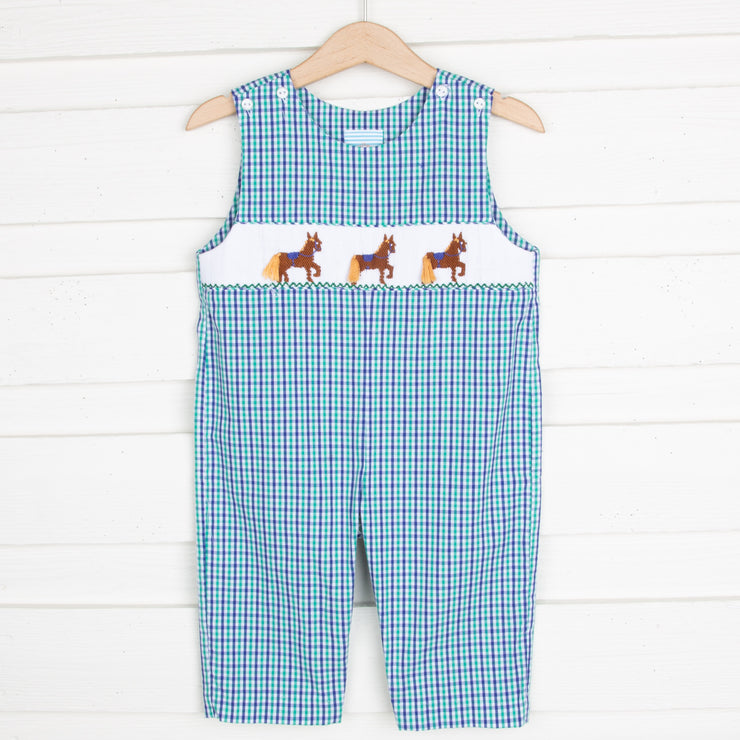 Horse Smocked Longall Green & Blue Plaid