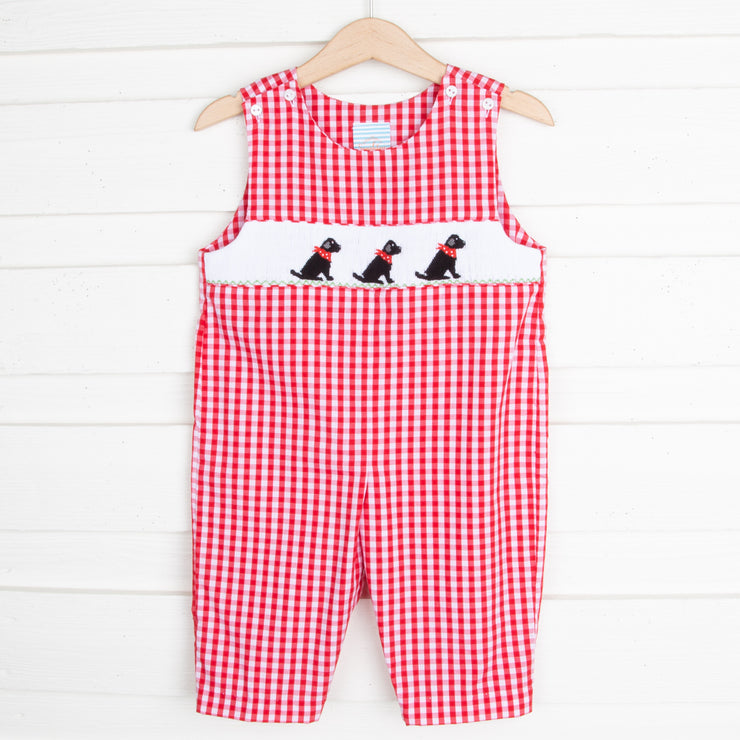 Black Lab Smocked Longall Red Check