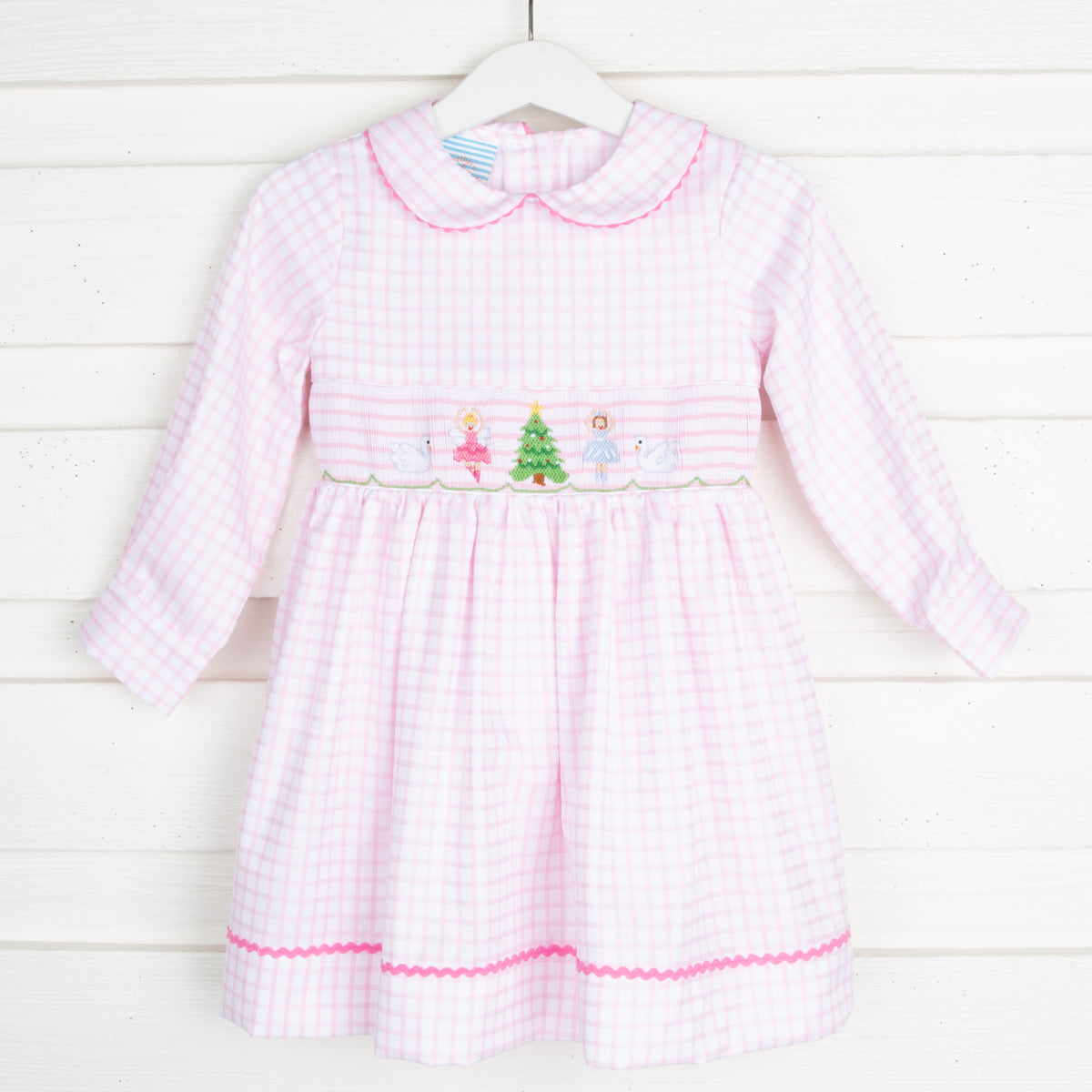 Nutcracker Smocked Long Sleeve Dress Pink Windowpane – Classic Whimsy
