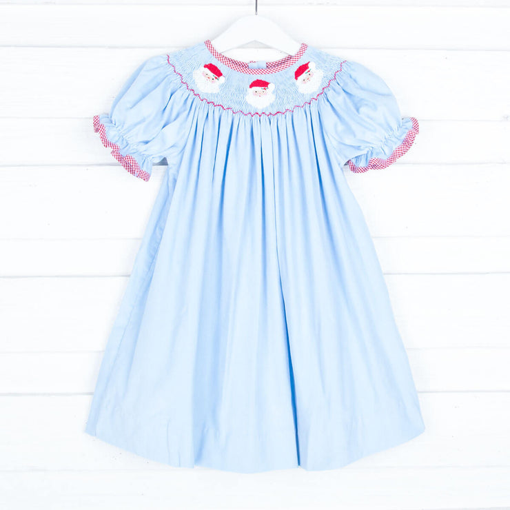 Jolly Santa Smocked Blue Corduroy Dress