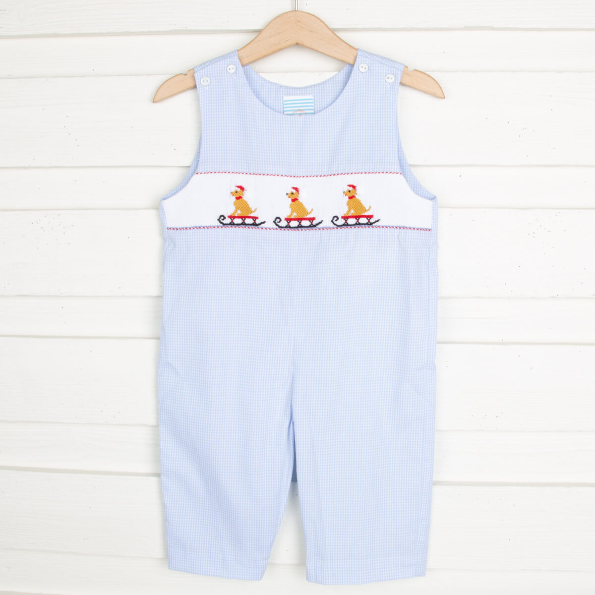 Puppy Sleigh Smocked Longall Blue Check