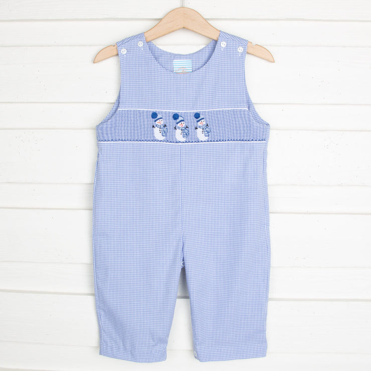 Snowman Smocked Longall Blue Gingham