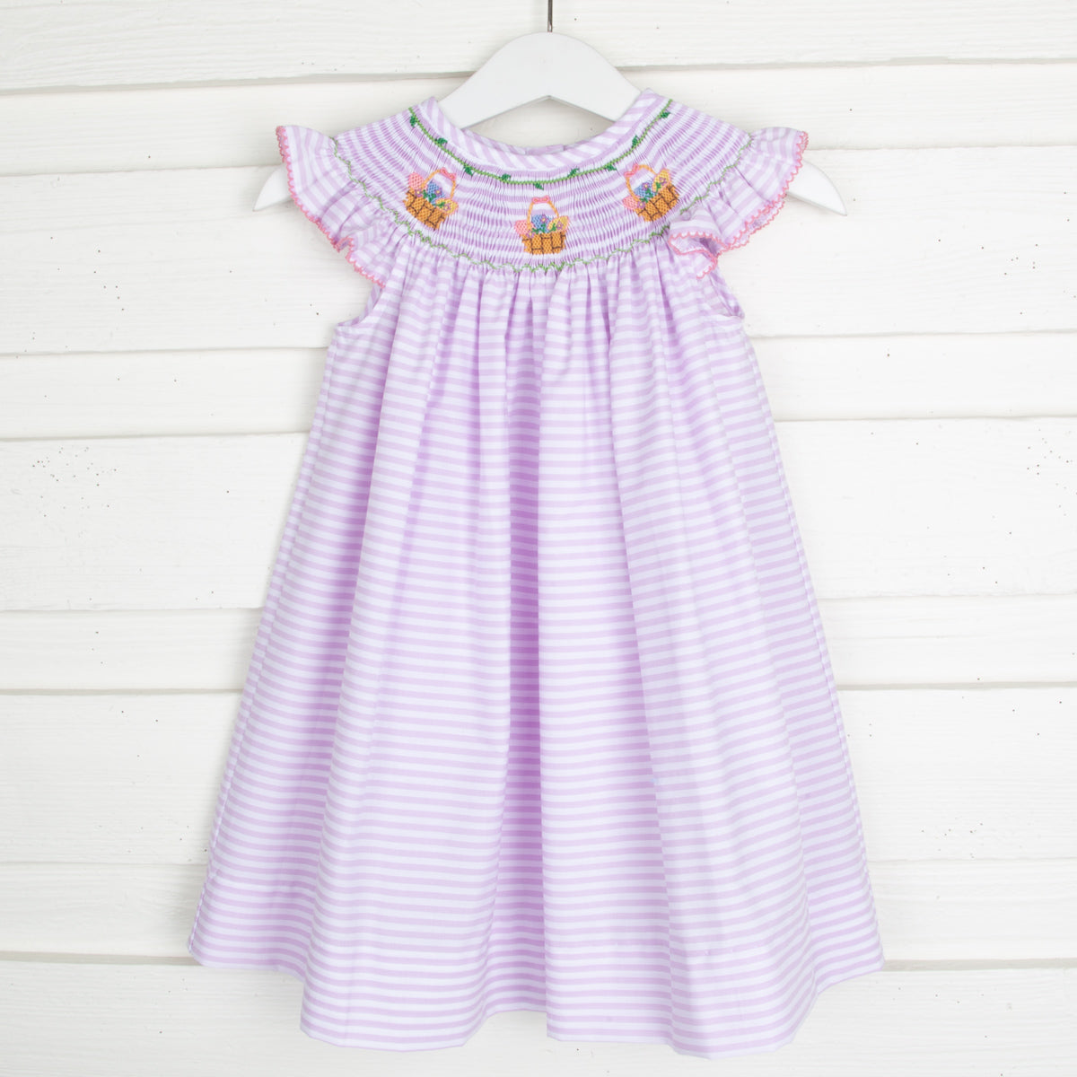 strapless open back dress Easter Basket Smocked Lavender Dress