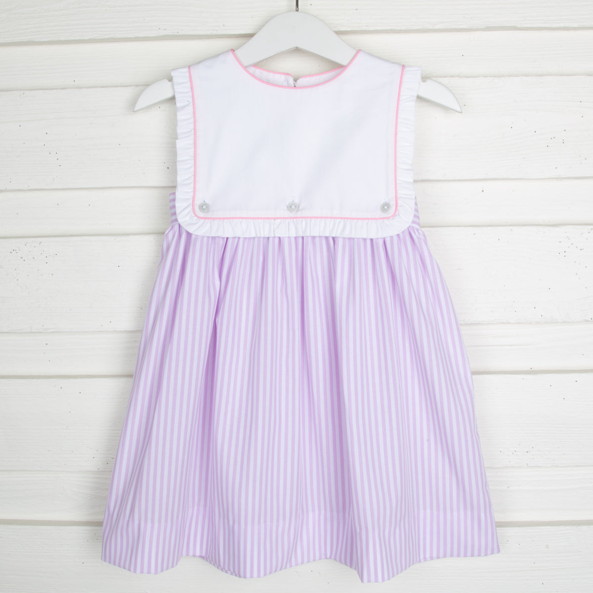 Button On Bib Dress Lavender Stripe