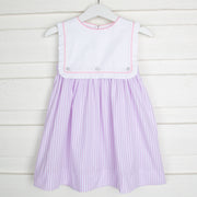 Button On Bib Dress Lavender Stripe
