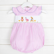 Storybook Rabbit Smocked Collared Bubble Pink Stripe
