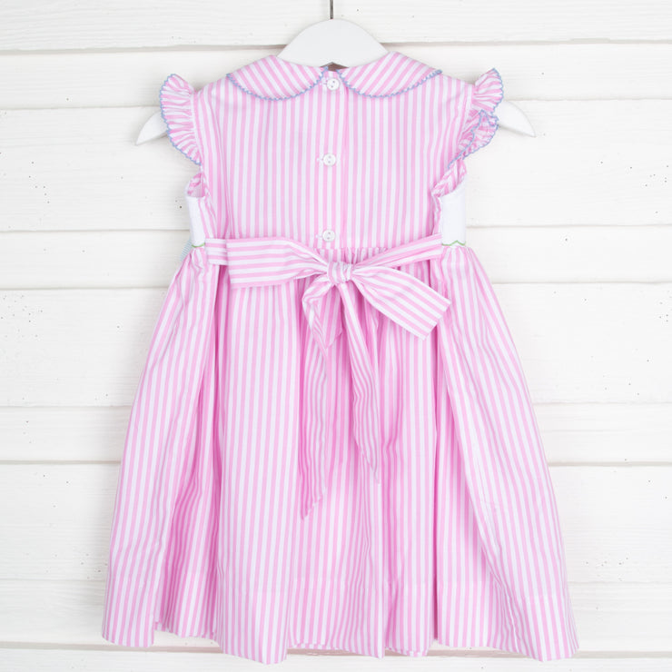 Storybook Rabbit Smocked Collared Dress Pink Stripe