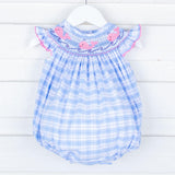 Pink Whale Smocked Plaid Bubble