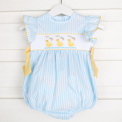 Baby Chick Smocked Turquoise Bubble