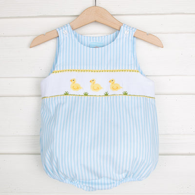 Baby Chick Smocked Sun Bubble Turquoise Stripe