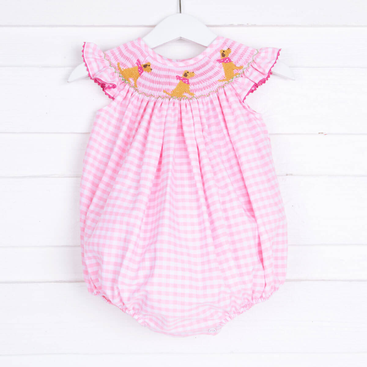 Yellow Lab Smocked Pink Gingham Bubble