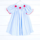 Smocked Apples Blue Stripe Dress