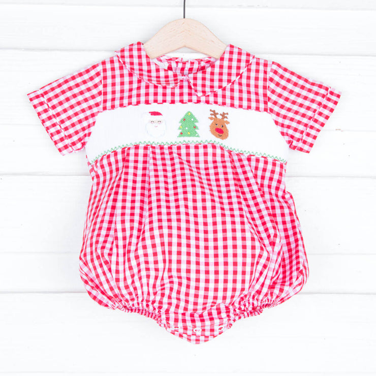 Christmas Smocked Collared Bubble