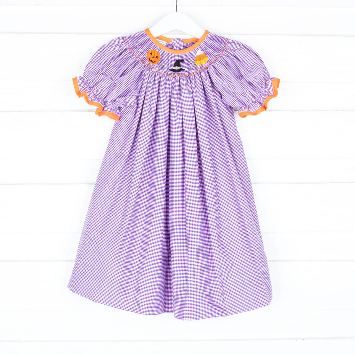 Smocked Halloween Purple Gingham Dress