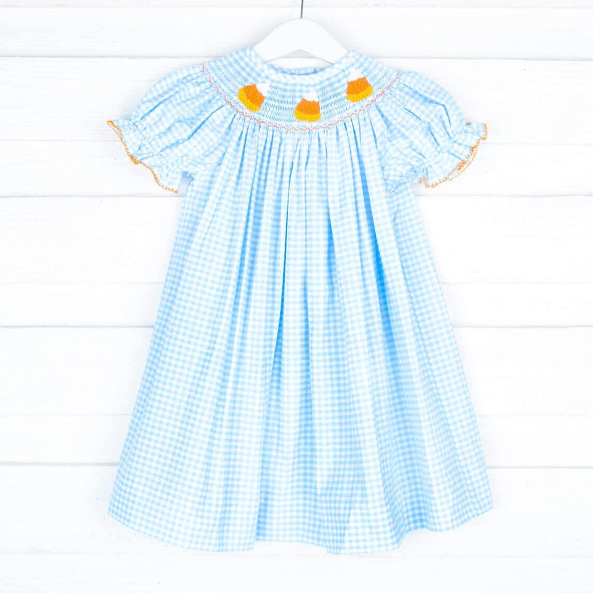 Smocked Candy Corn Turquoise Dress Classic Whimsy Smocked Candy Corn Turquoise Dress Classic Whimsy