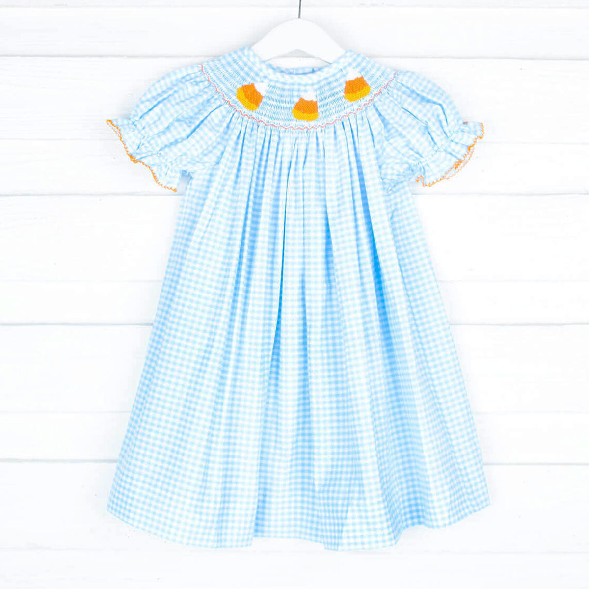 Smocked Candy Corn Turquoise Dress
