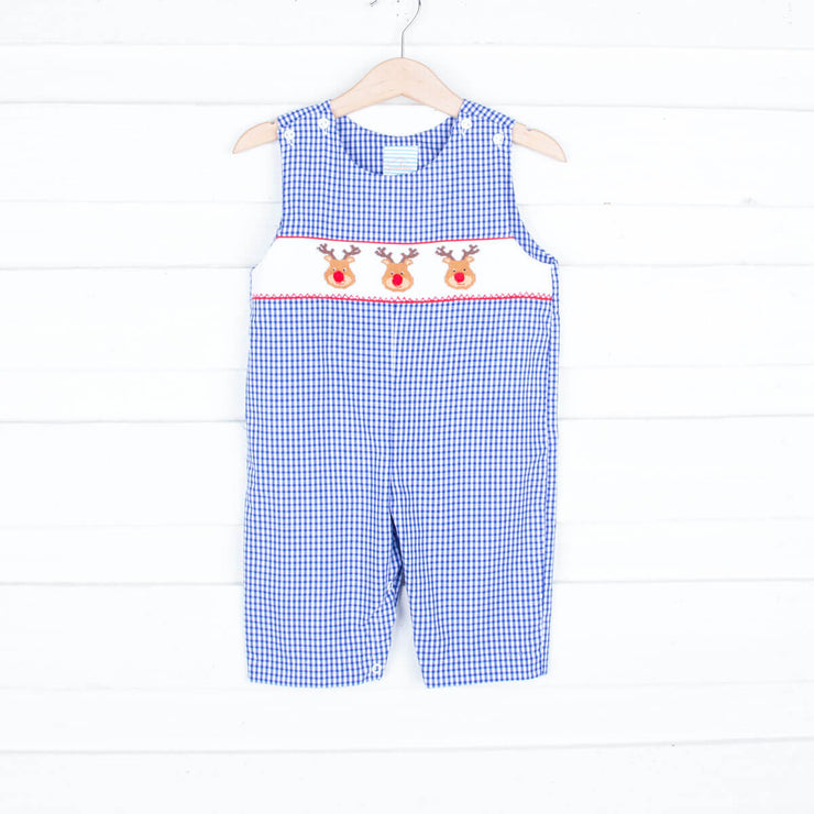 Rudolph Smocked Blue Gingham Longall