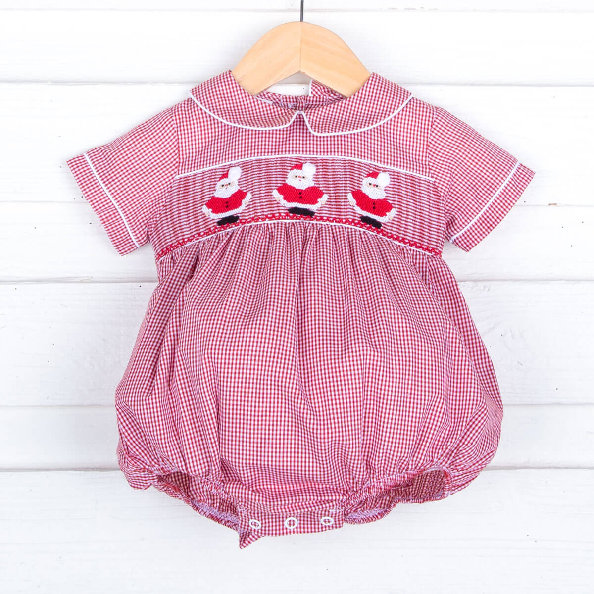 Red Gingham Smocked Standing Santa Collared Boy Bubble