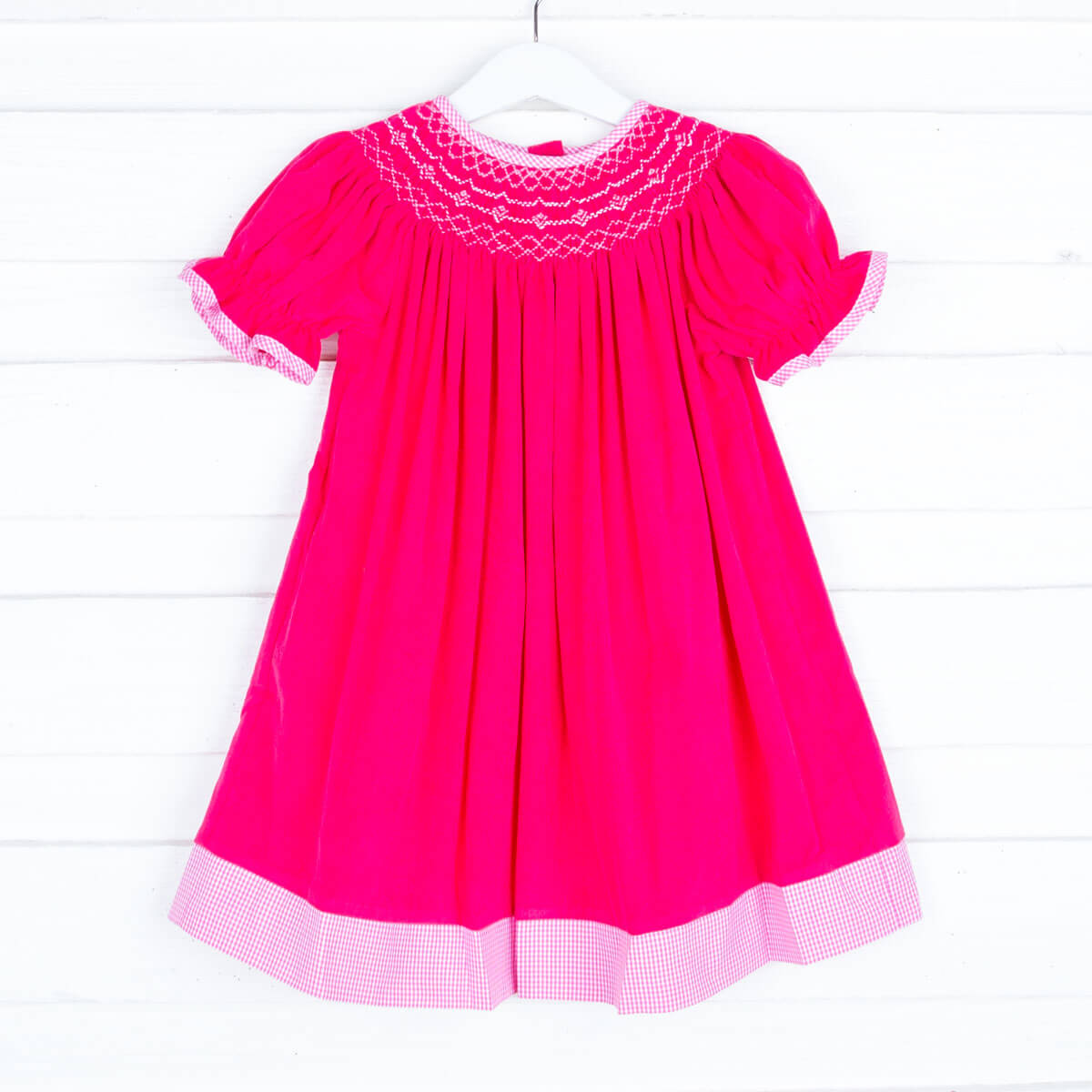 Smocked Bright Pink Corduroy Bishop Dress