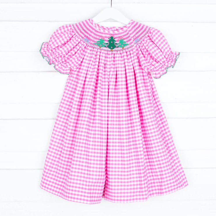 Trees and Gifts Pink Gingham Dress