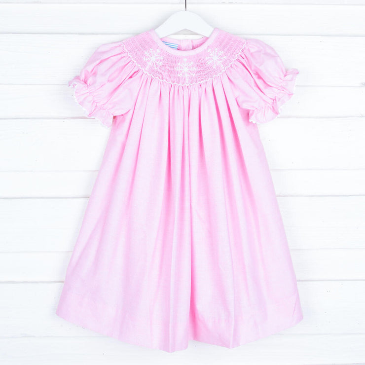 Smocked Snowflakes Pink Gingham Dress