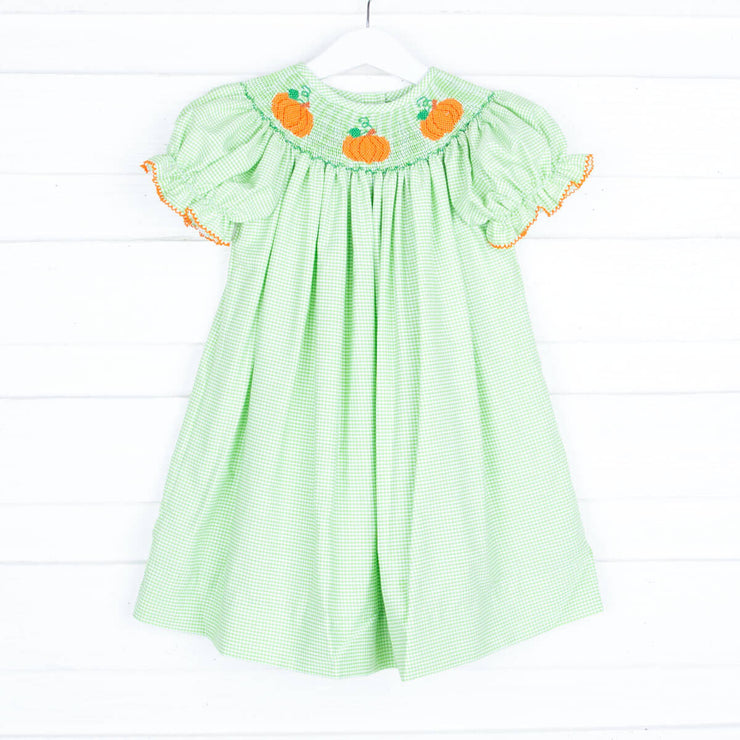 Smocked Pumpkin Light Green Dress