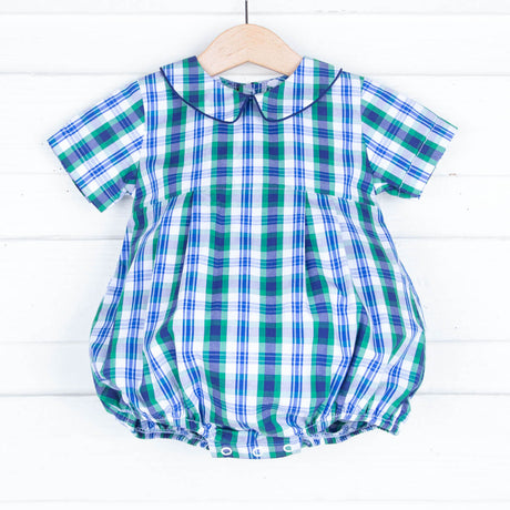 Navy and Green Fall Plaid Boy Bubble