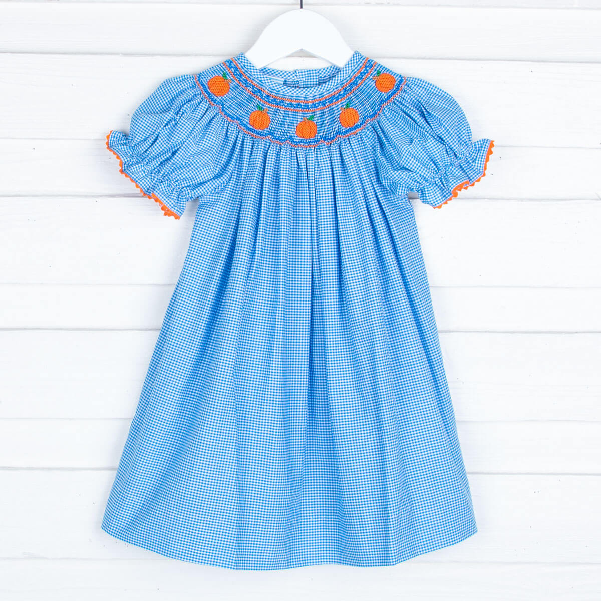 Smocked Pumpkin Turquoise Dress