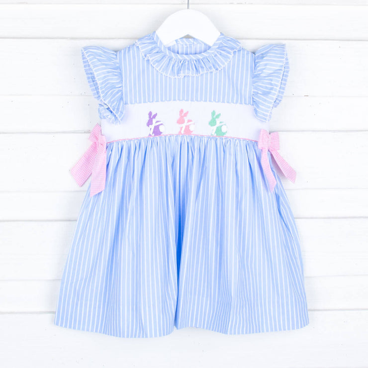Pastel Smocked Bunny Light Blue Beverly Dress