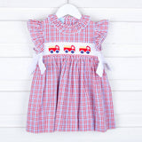 Fire Truck Smocked Beverly Plaid Dress