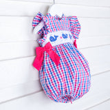 Whale Smocked Pink and Blue Plaid Beverly Bubble