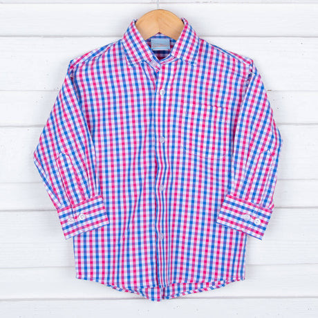 Pink and Blue Plaid Button Down Shirt