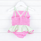 Sailboat Smocked Pink and Green Swimsuit