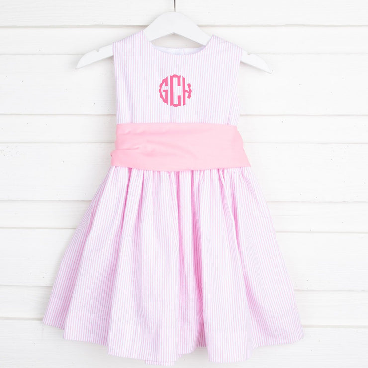 Sash Dress Pink Seersucker Stripe