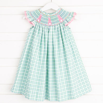 Bunny Bum Smocked Dress Blue and Green Plaid