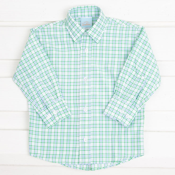 Button Down Blue and Green Plaid