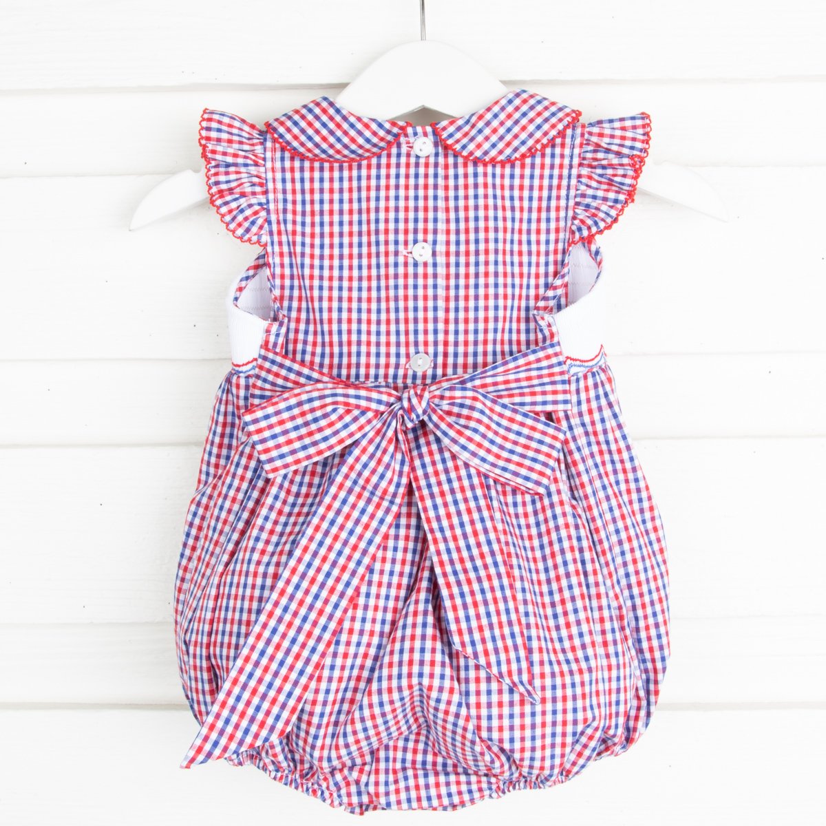 Flag Smocked Flutter Sleeve Bubble Red and Blue Plaid