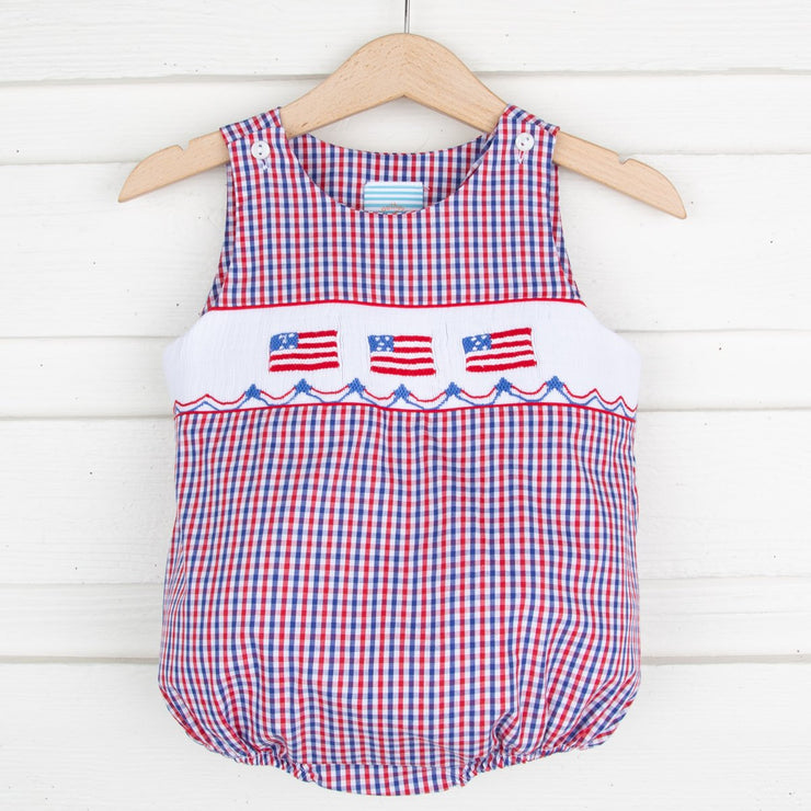 Flag Smocked Sun Bubble Red and Blue Plaid