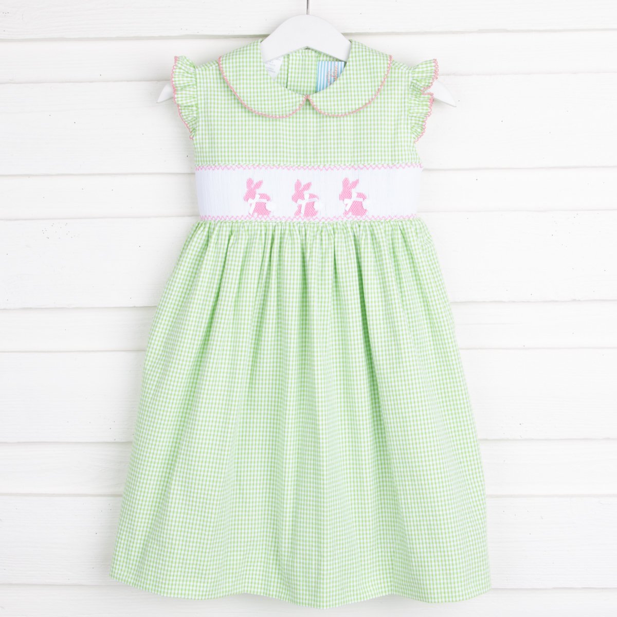 Bunny Smocked Collared Dress Light Green Seersucker  Classic Whimsy